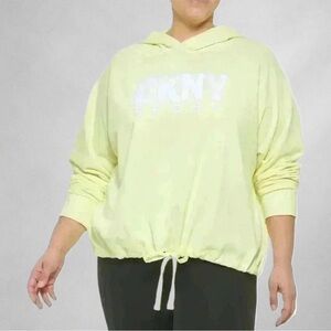 DKNY Women's Hoodie 3X Drawcord Terrycloth Logo Plus Lemon